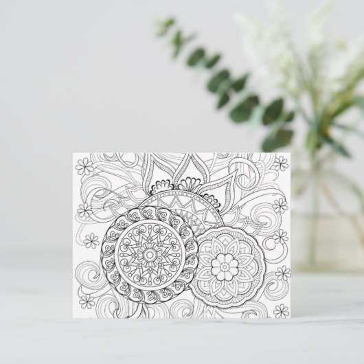 Doodle bloemen en mandala's briefkaart (Staand voorkant)