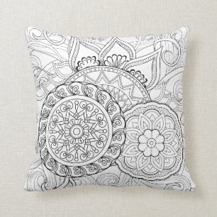 Doodle Bloemen En Mandala's Kussen