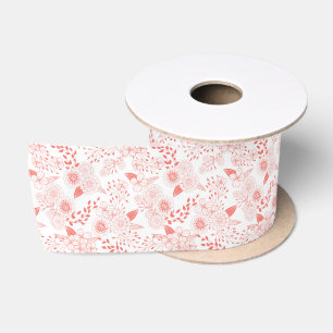Doodle bloemen in levend koraal satijnlint satijnen lint