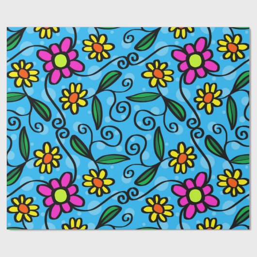 doodle bloemen inpakpapier (Vlak)