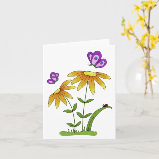 Doodle Bloemen Insecten en Bugs Generic Any Use Kaart (Gele Bloem)