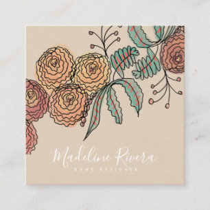 Doodle Bloemen Krans Takjes Groene Plant Designer Vierkante Visitekaartje