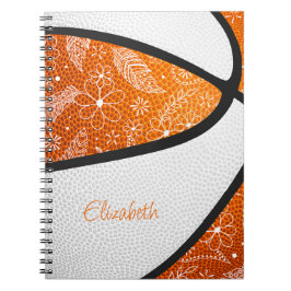 doodle bloemen oranje wit boho basketbal notitieboek