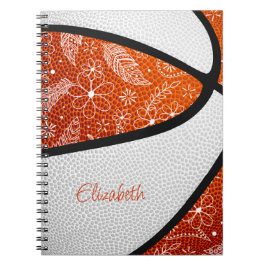 doodle bloemen oranje - witte boho basketbal notitieboek