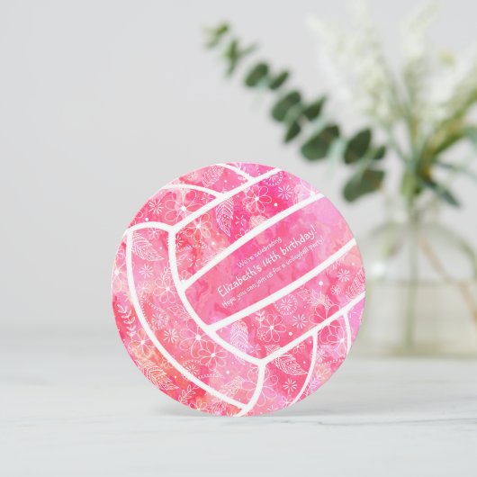 Doodle bloemen paisleuven roze volleybalfeest kaart (Staand voorkant)