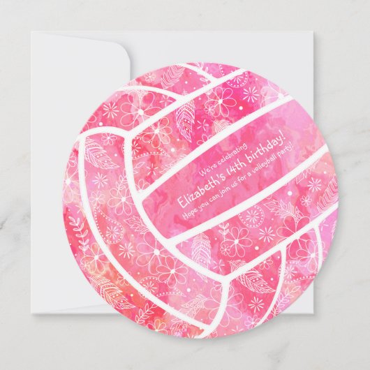 Doodle bloemen paisleuven roze volleybalfeest kaart (Voorkant)