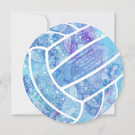 Doodle bloemen veegt blauw volleybalfeest kaart (Achterkant)