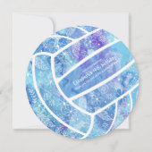 Doodle bloemen veegt blauw volleybalfeest kaart (Voorkant)