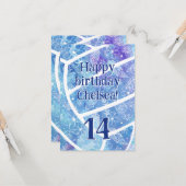 Doodle bloemen veren blauwe volleybal verjaardag kaart (Voorkant / Achterkant in situ)