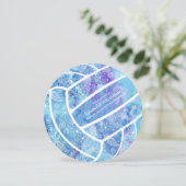 Doodle bloemen veren patroon blauwe volleybal kaart (Staand voorkant)