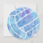 Doodle bloemen veren patroon blauwe volleybal kaart (Achterkant)