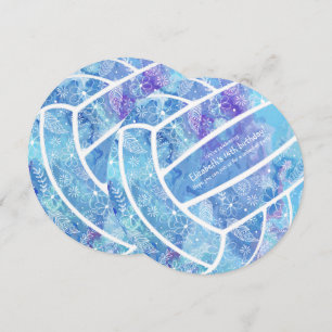 Doodle bloemen veren patroon blauwe volleybal kaart