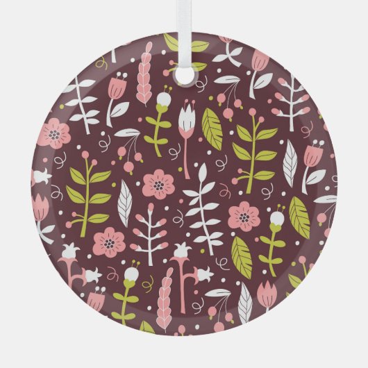 Doodle bloemnaadloos patroon Glas Ornament (Voorkant)