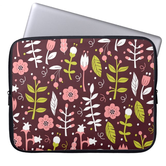  Doodle bloemnaadloos patroon Laptop Sleeve (Voorkant)