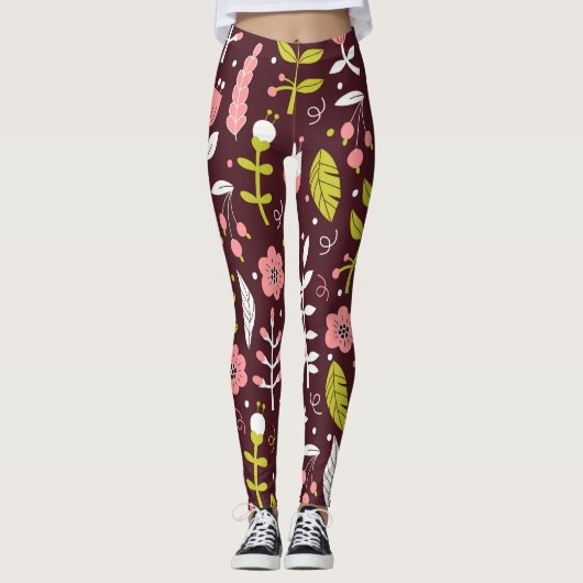 Doodle bloemnaadloos patroon Leggings (Voorkant)