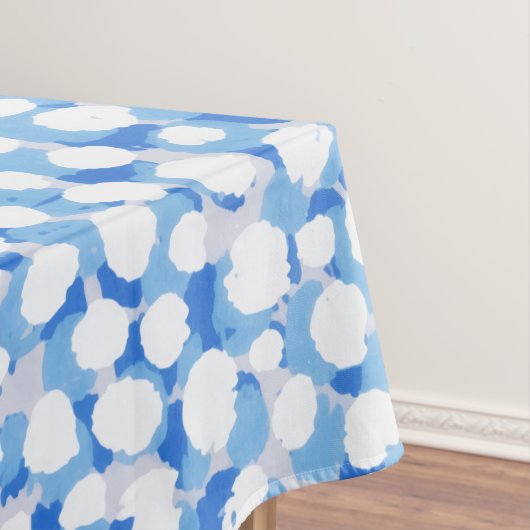 Doodle Blue White Stippen Floral Blossom Waterverf Tafelkleed (Voorbeeld)