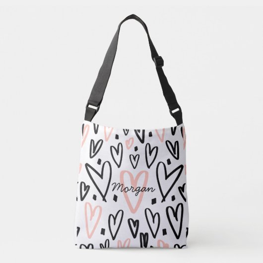 Doodle Blush en Black Hearts Monogram Crossbody Tas (Voorkant)