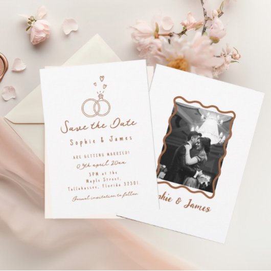 Doodle Boho foto Huwelijk elegant eenvoudig  Kaart