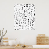 Doodle boho schetspatroon poster (Keuken)