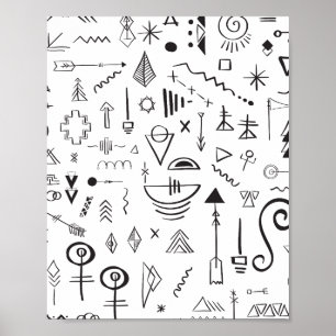 Doodle boho schetspatroon poster