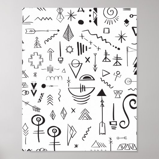 Doodle boho schetspatroon poster (Voorkant)