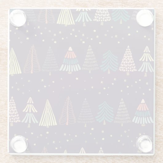 Doodle bomen, sterren, donkerblauw. glazen onderzetter (Achterkant)