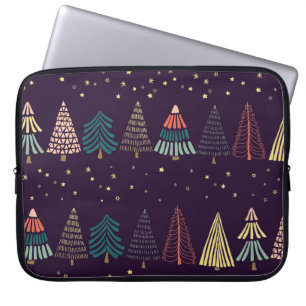 Doodle bomen, sterren, donkerblauw. laptop sleeve