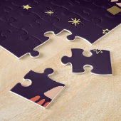 Doodle bomen, sterren, donkerblauw. legpuzzel (Zijkant)