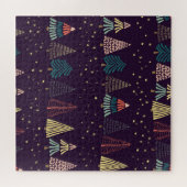 Doodle bomen, sterren, donkerblauw. legpuzzel (Horizontaal)