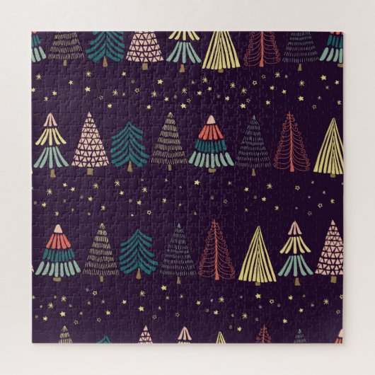 Doodle bomen, sterren, donkerblauw. legpuzzel (Verticaal)
