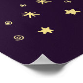 Doodle bomen, sterren, donkerblauw. poster (Hoek)