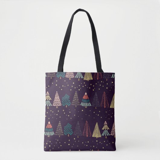 Doodle bomen, sterren, donkerblauw. tote bag (Voorkant)