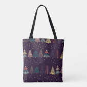 Doodle bomen, sterren, donkerblauw. tote bag (Achterkant)