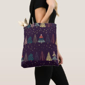 Doodle bomen, sterren, donkerblauw. tote bag (Dichtbij)