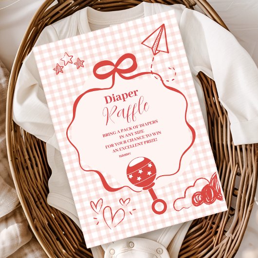 Doodle Brunch Bow Bow Baby shower Diapper Raffle Informatiekaartje