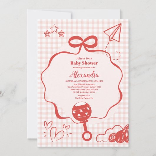 Doodle Brunch Bow Bow Baby shower Kaart (Voorkant)