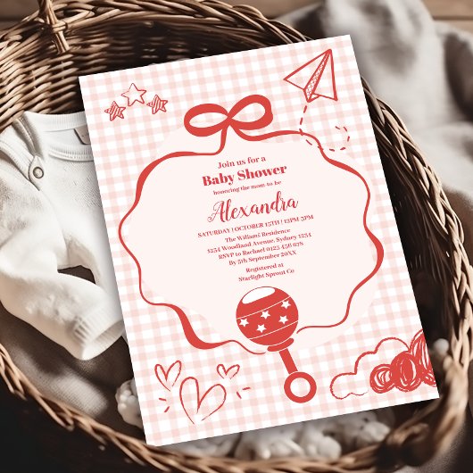 Doodle Brunch Bow Bow Baby shower Kaart