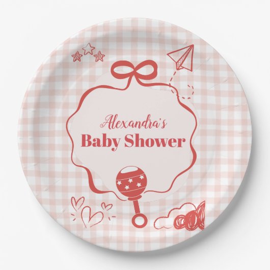 Doodle Brunch Bow Bow Baby shower Papieren Bordje (Voorkant)