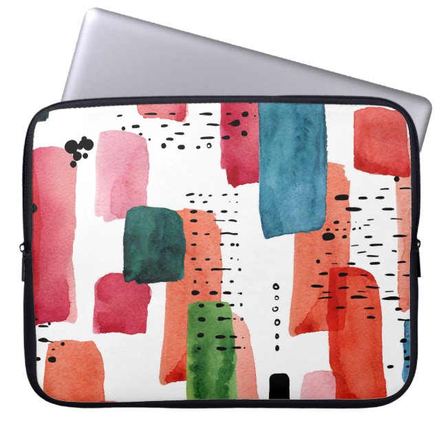 Doodle Brush: Oranje blauw Laptop Sleeve (Voorkant)