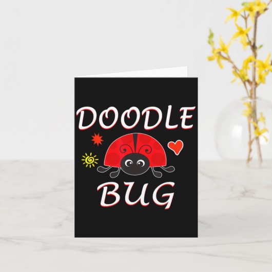 Doodle Bug Funny Doodle Ladybug  Kaart (Gele Bloem)
