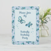 Doodle Bugs Butterflies - blue - kids birthday. Kaart (Staand voorkant)