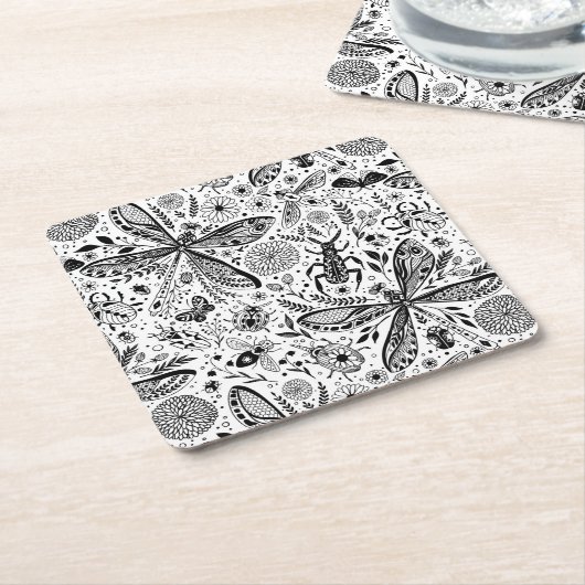 Doodle-bugs in donkerblauw kartonnen onderzetters (Schuin)