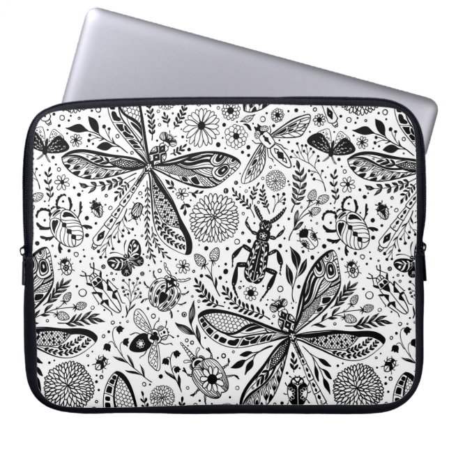 Doodle-bugs in donkerblauw laptop sleeve (Voorkant)