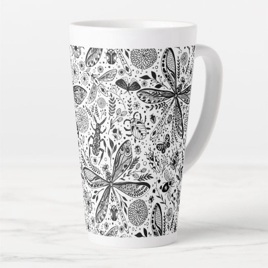 Doodle-bugs in donkerblauw latte mok (Rechterhoek)