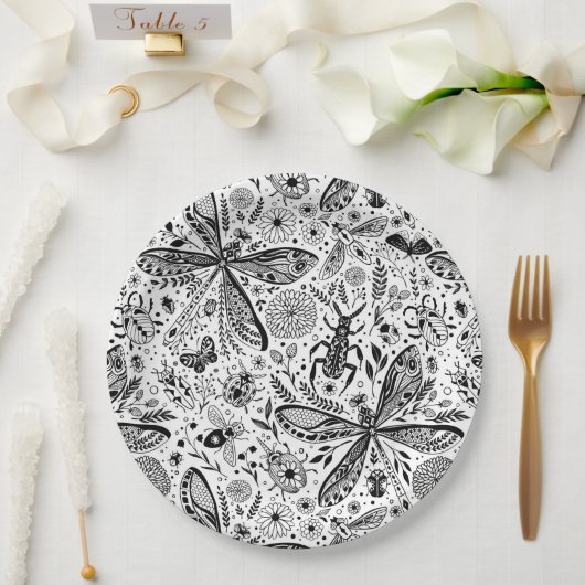 Doodle-bugs in donkerblauw papieren bordje (Huwelijk)