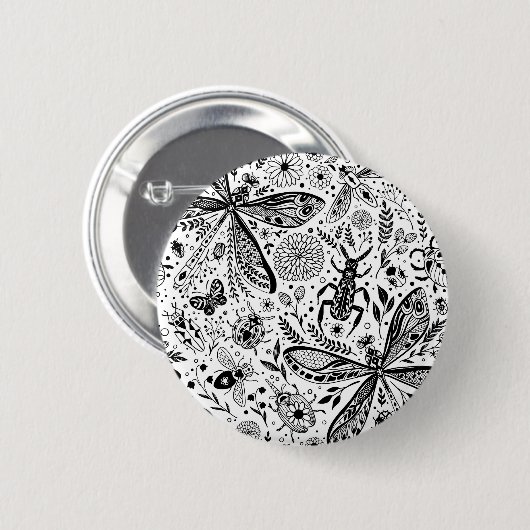 Doodle-bugs in donkerblauw ronde button 5,7 cm (Voorkant /achterkant)