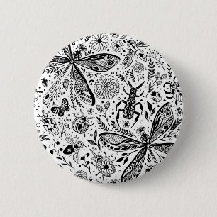 Doodle-bugs in donkerblauw ronde button 5,7 cm