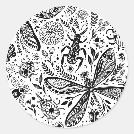 Doodle-bugs in donkerblauw ronde sticker (Voorkant)