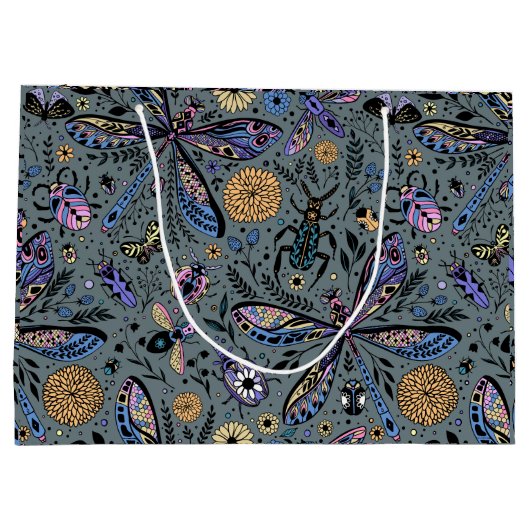 Doodle-bugs op grijs rooster groot cadeauzakje (Achterkant)