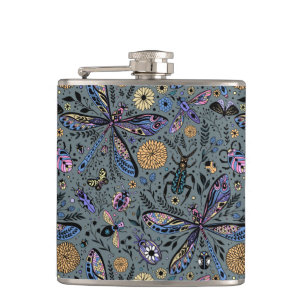 Doodle-bugs op grijs rooster heupfles